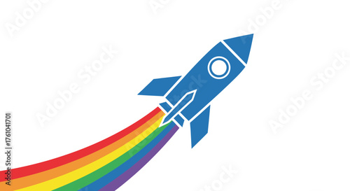 Blue Rocket Launching with Rainbow Trail.