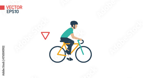 Cyclist Riding a Bicycle with Helmet Wearing Casual Clothes Side View.