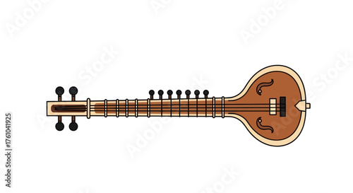 Detailed Tanpura Illustration: Indian Stringed Instrument with Intricate Design.