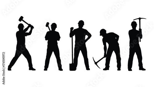 Silhouettes of construction workers with tools ready for labor and building projects silhouette