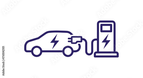 Electric Vehicle Charging Station Icon with Car and Lightning Bolt Symbol.