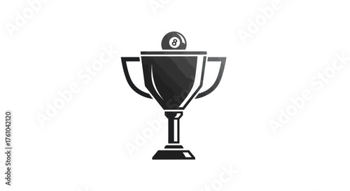 Black silhouette icon of a billiards championship trophy cup with a number eight ball on top.