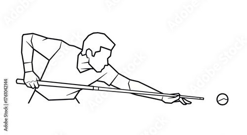 Black and White Illustration of a Man Playing Billiards.