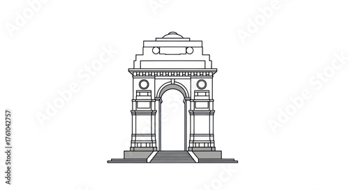 India Gate Monument Line Art Illustration in New Delhi India.