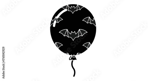 Black Halloween Balloon with Bat Pattern and String.