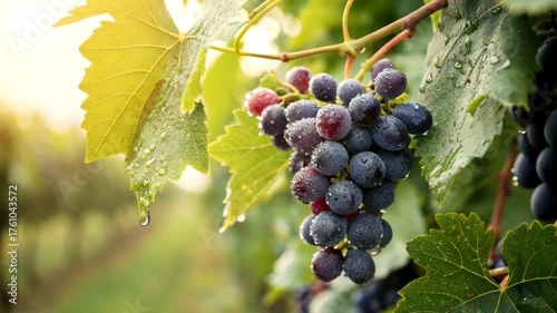 Ripe Purple Grapes on Vine – Vineyard Harvest and Fresh Fruit Nature Video