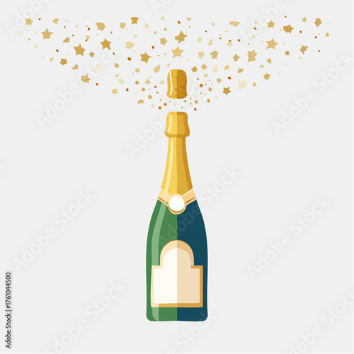 Bouteille de champagne stylisée en design plat