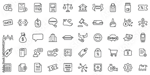 Business finance and accounting doodles in black and white on a clean background.