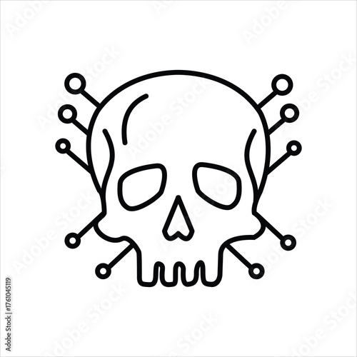 Digital skull icon representing cyber threat and technology danger vector illustration