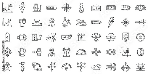 A collection of vector icons representing energy, technology, and environmental themes.