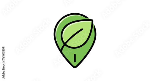 eco location pin with a leaf illustrating green sustainable solution for a map marker on a white background ideal for ecology eco-friendly initiatives.
