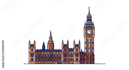 detailed vector illustration of the Houses of Parliament and Big Ben a famous London landmark perfect for travel blogs and historical content.