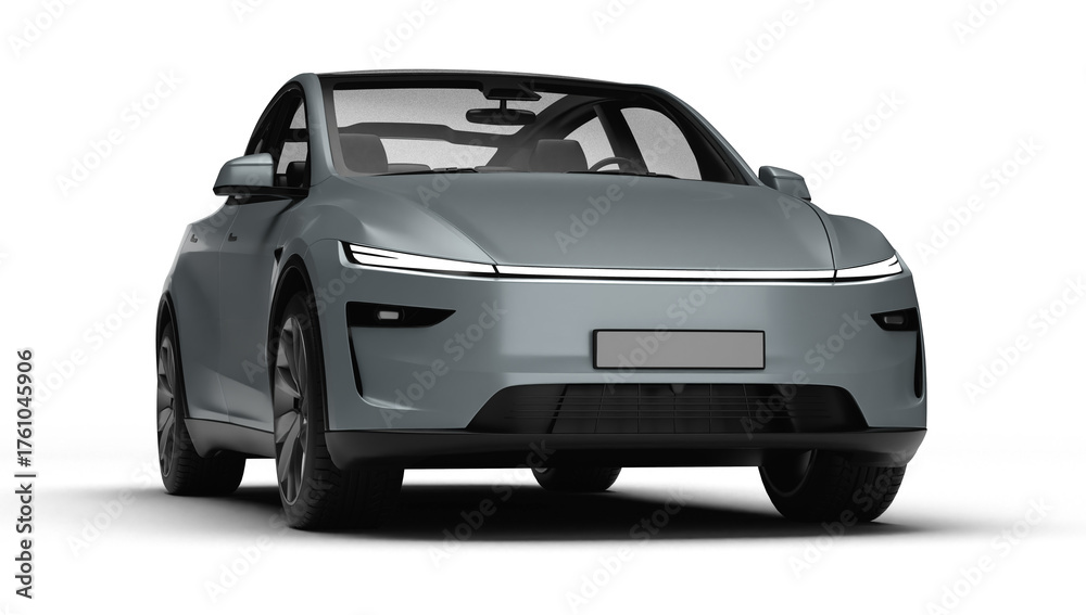 Naklejka premium 3D Render of a gray colored modern electric car, slight right front view, transparent background