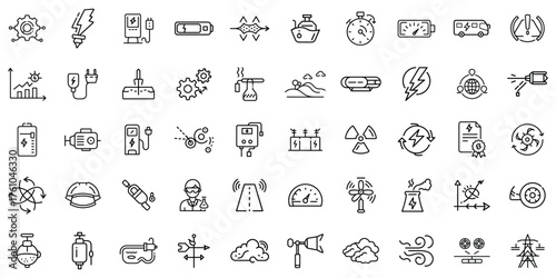 A collection of various energy and technology icons in a minimalist line-art style.