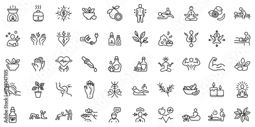 A collection of wellness and self-care icons illustrating various holistic practices.