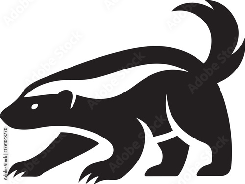 Black and white skunk silhouette on white background, Wildlife skunk vector illustration in black and white