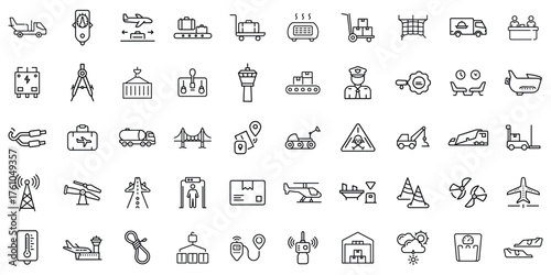 A collection of transport and logistics icons in a minimalistic line art style.