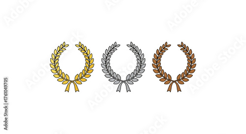 gold silver bronze wreath awards honoring achievements in sport symbolizing success celebrating winning showcasing top honors  rewarding accomplishments.
