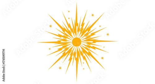 golden light burst design with electrical sparks radiating outward concept illustration for energy power or electrifying ideas innovation themes