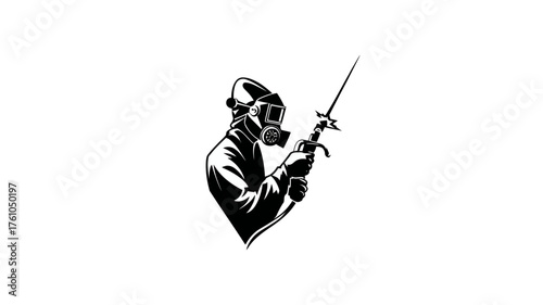 Vector graphic of a figure in a gas mask and protective suit wielding a rapier, symbolizing danger, defense, and unknown threats.