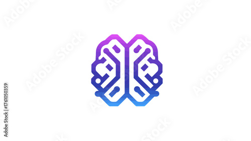 Abstract digital brain icon with vibrant gradient colors, symbolizing AI, machine learning, computing, data, and intelligent technology