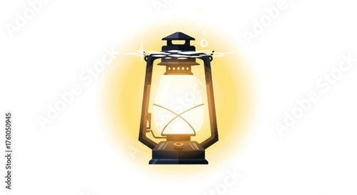 Vintage kerosene lantern emitting a warm bright glow.