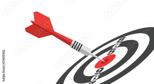 Red Dart Hitting Bullseye on Target Success Concept.