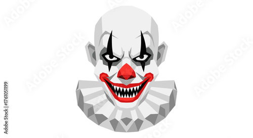 Creepy Clown Face with Red Nose and Sharp Teeth.