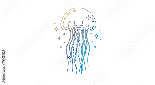 Elegant Jellyfish Illustration with Gradient Tentacles and Sparkles.