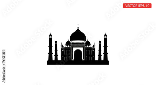 Iconic Taj Mahal Silhouette a Monumental Mausoleum.