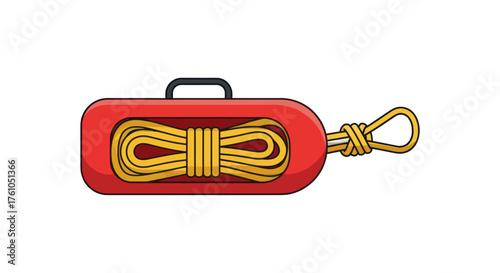 Red Rescue Rope Case with Yellow Rope and Carabiner.