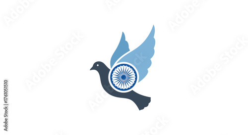 Stylized Blue Flying Dove with Ashoka Chakra Symbol.