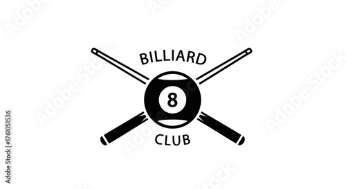 Classic 8 Ball Billiard Club Emblem with Crossed Cues.