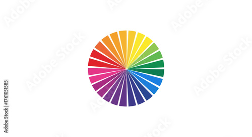Vibrant circular color wheel with segmented rainbow spectrum hues.