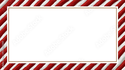 Festive Christmas background with a white rectangle framed by textured red-and-white candy-cane stripes and a thin gold or brown line.