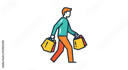 Man shopping with bags in hand walking happily with his purchases ideal for retail marketing sales promotions and consumer behavior visuals
