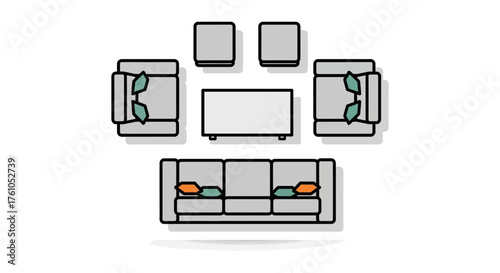 living room furniture arrangement for interior design mockups  virtual staging creating inviting spaces with seating and modern decor elements.
