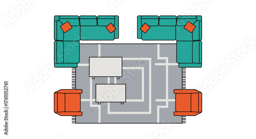 living room layout illustrating interior design furniture arrangement and area rug placement for home decor planning and space optimization