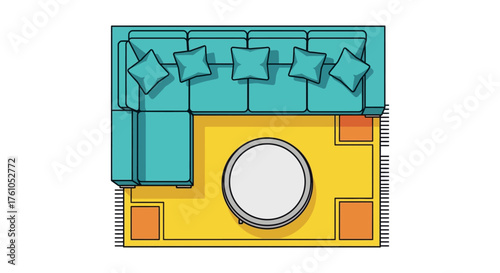 living room setup featuring a sectional sofa arrangement on a rug centered around a round table ideal for interior design and home decor blogs