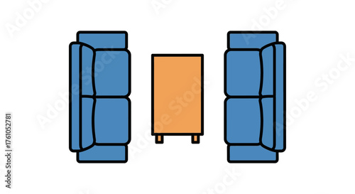 living room setup with sofas and table for interior design mockups illustrating home decor and minimalist style for real estate projects.
