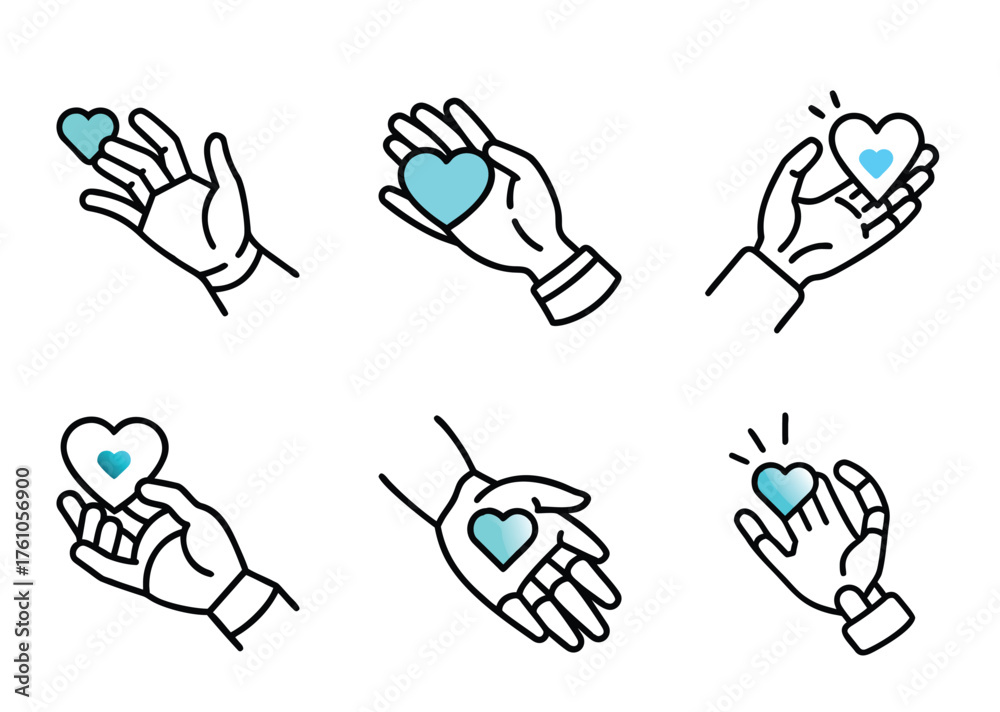 Fototapeta premium Illustrations showing hands holding hearts with love and care concept