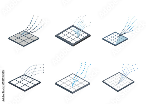 Illustrations depicting data entry and information retrieval on a grid structure