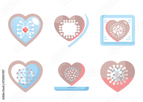 Technological Heart Health Icons showcasing cutting edge medical advancements and diagnostics