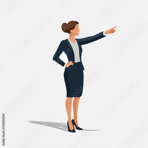 Confident businesswoman confidently pointing forward, leading the way with decisive action and clear vision for future success