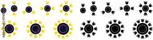 Top view office Meeting Table and Chair Layout. Conference room, Restaurant Table and chair, Round table with chair, Office furniture, Minimal Table and chair Flat seating plan. 