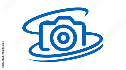 Dynamic blue camera icon with swirling lines, a modern graphic symbol for photography, digital media, and creative projects.