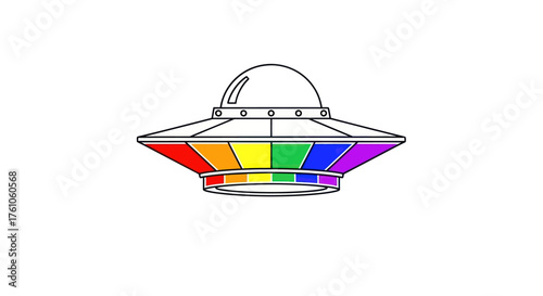 Rainbow-striped flying saucer a classic UFO design with vibrant colors.