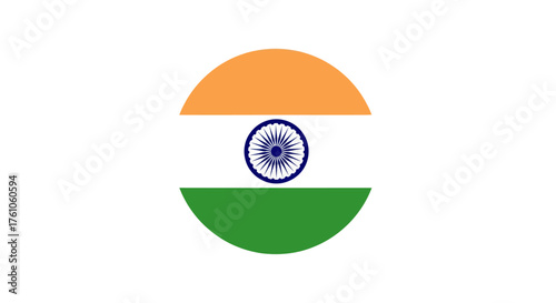 Circular Indian Flag with Saffron White and Green Stripes and Navy Blue Chakra.