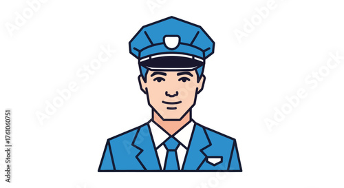 Professional Chauffeur in Blue Uniform and Cap.