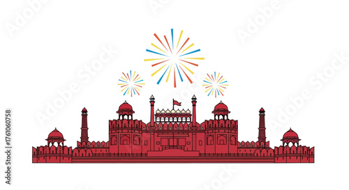 Red Fort of India with Fireworks Celebration.